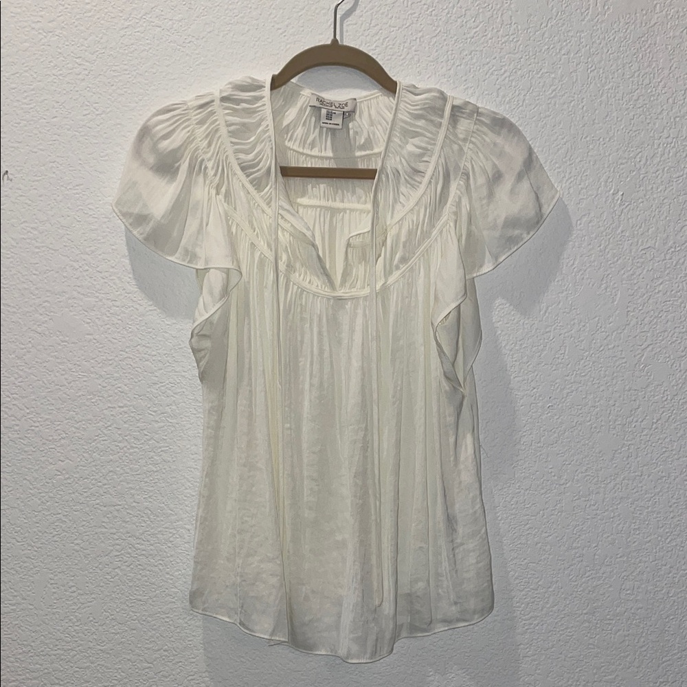 Rachel Zoe Silky Ivory Blouse with Flutter Sleeves